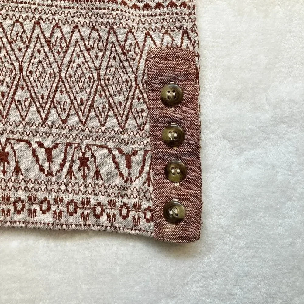 KAVU Fair Isle Sweater Mini Dress Brown/Tan Size XXS Side Button Accents - Picture 6 of 13